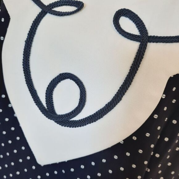 Vintage 80s Dress size Medium Dropped Princess Waist Bib Collar Puff Sleeves - Picture 7 of 9